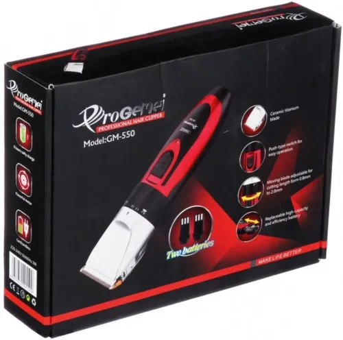 Бездротова машинка для стрижки волосся GEMEI GM-550 з керамічними лезами, акумуляторний тример з двома змінними акумуляторами і насадками