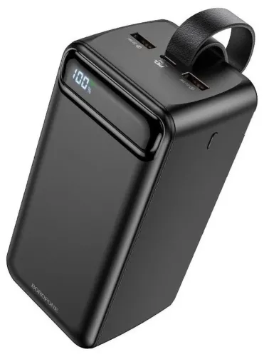 Зовнішній акумулятор Borofone Power Bank BJ14D 50000mah Black на 2 USB 22.5 W і USB-C 20W, УМБ Повербанк батарея з ремінцем для зарядки телефону Чорний