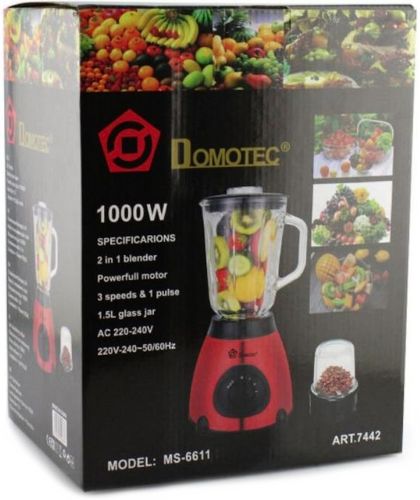 Кухонний блендер з кавомолкою Domotec MS-6611 3 в 1 на 1.5 л 1000W стаціонарна кавомолка 3 швидкості з подрібнювачем і скляною чашею Червона
