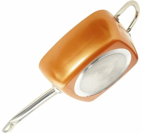Універсальна сковорода Copper Cook Deep Square Pan Ampowar 24 см з фритюром і пароваркою з кришкою, антипригарна сковорідка фритюрниця з друшляком