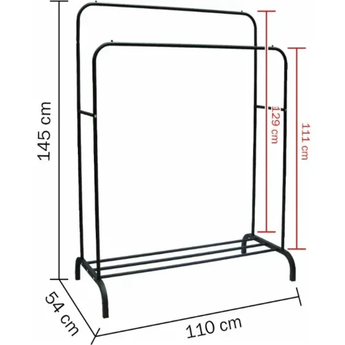 Подвійна стійка вішалка Double Floor Hanger 162х130 см для одягу і полицею для взуття, підлогова стійка-вішалка зі штангою на ніжках до 30 кг чорна