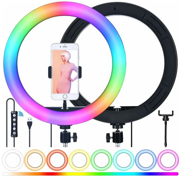 Кольорова кільцева USB LED лампа Ring Fill Light RGB MJ36 36 см 14 " без штатива студійна Світлодіодна різнобарвна лампа для блогера MJ-360