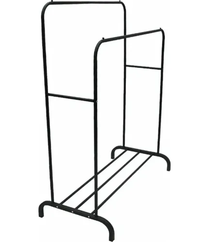 Подвійна стійка вішалка Double Floor Hanger 162х130 см для одягу і полицею для взуття, підлогова стійка-вішалка зі штангою на ніжках до 30 кг чорна