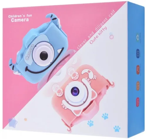 Дитячий цифровий фотоапарат Smart kids Kitty XO XJ01 з селфи камерою і відео зйомкою 600mAh, Камера Котик 2 " з вбудованими іграми для дітей Рожевий