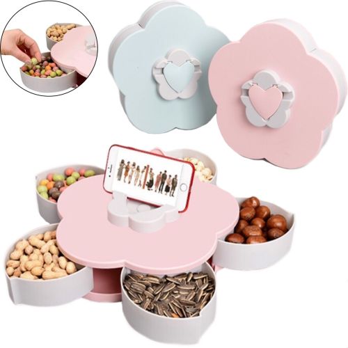 Обертається складна одноярусна цукерниця Flower Candy Box, Манежниця для цукерок і фруктів з підставкою під телефон, Тарілка для закусок 5 відсіків