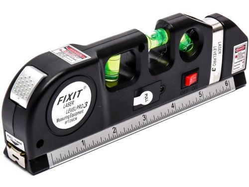 Лазерний рідинний рівень Fixit Laser Levelpro 3 будівельна лазерна лінійка 2,5 метра прилад нівелір з вбудованою рулеткою на батарейках