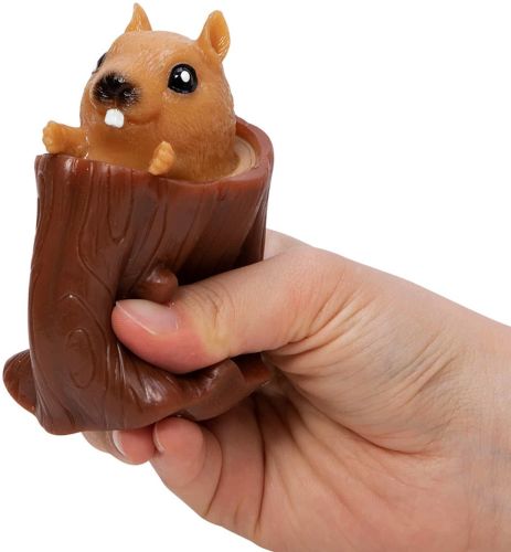 Силиконовая игрушка антистресс Белка в дупле Nutty Squirrel Popper JG-88 6.5х6 см выпрыгивающий Pop It Фуфлик в бревне для детей T206 Коричневый 
