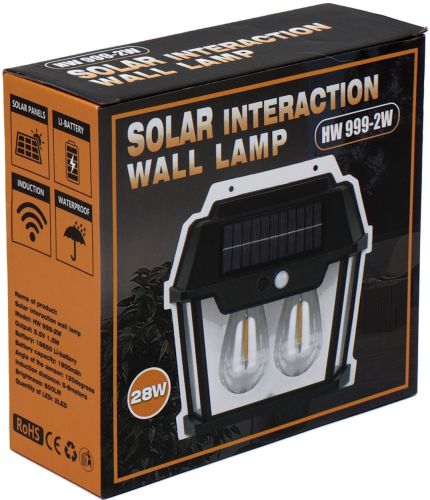 Уличный настенный светильник COBA Solar Wall Lamp HW-888-2W аккумуляторный подвесной фонарь на солнечной батарее с датчиком движения 2 лампы 3 режима