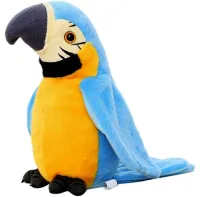 Інтерактивний папуга Talking Parrot K14802-3 22 см дитяча м'яка музична іграшка, повторюшка з мікрофоном на батарейках Блакитна, що говорить