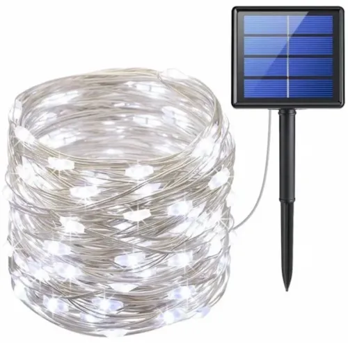 Уличная светодиодная гирлянда Solar String Lights LS48-100W 12 метров 100 LED диодов Холодный белый Роса Cool light с солнечной панелью для деревьев и веранд