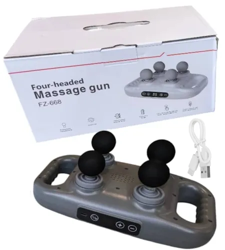 Массажер перкуссионный Massage Gun TosWa FZ-668 для массажа всего тела 4 головки, Ручной аккумуляторный 9 режимов 20 скоростей для мышц и релаксации