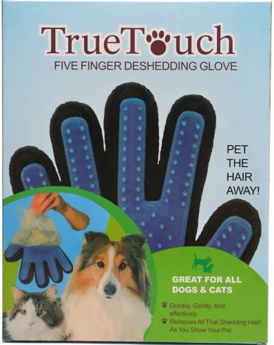 Рукавичка для вичісування шерсті домашніх тварин True Touch універсальна гумова щітка для розчісування і догляду для кішок і собак Тру Тач синя