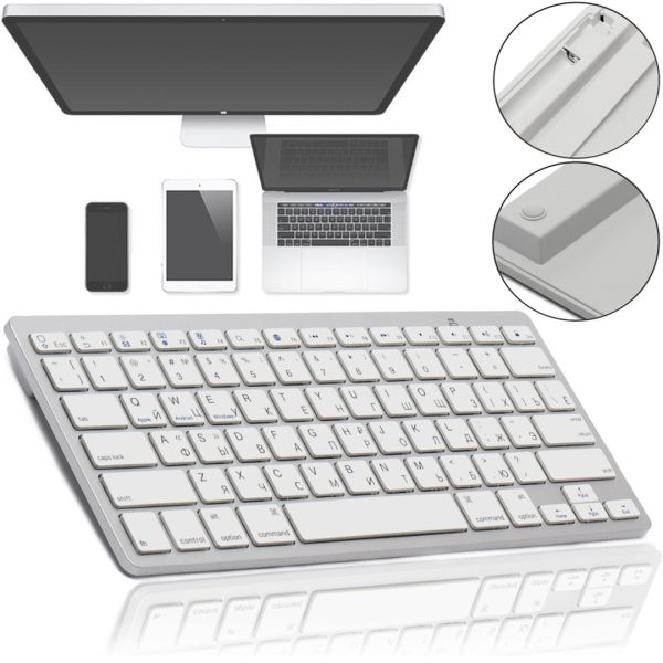Бездротова ультратонка Bluetooth клавіатура Wireless Keyboard X5 Silver для ПК комп'ютера і планшета з блютуз на батарейках x-5 Срібна