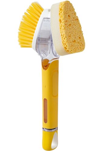 Двостороння щітка з дозатором для миття посуду Dish Wand Scrub Brush 2 в 1 MAG-582 кухонна губка з насадками, ручкою і ємністю для миючого NGB7