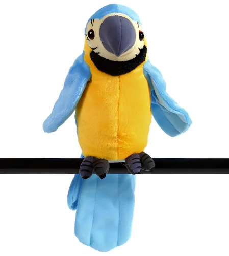 Інтерактивний папуга Talking Parrot K14802-3 22 см дитяча м'яка музична іграшка, повторюшка з мікрофоном на батарейках Блакитна, що говорить