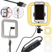Квадратная кольцевая селфи лампа Square Light D35 28 см напольная светодиодная LED лампа с держателем для телефона для фото и видеосъемки USB