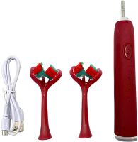 Акумуляторна зубна щітка Electric Toothbrush з подвійною головкою, електрична ультразвукова електрощітка на 3 режими для чищення зубів Червона