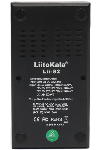 Зарядний пристрій для акумуляторів LiitoKala Lii - S2 універсальна зарядка C LCD дисплеєм індикатором для батарейок 18650 на 2 акумулятора від USB