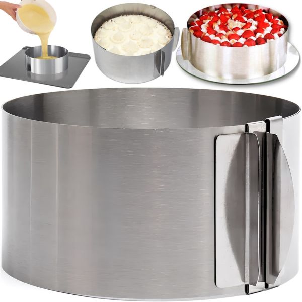 Роз'ємне кондитерське кільце cake Ring PS286-3 16-30см кулінарна розсувна кругла форма без дна для випічки, складання тортів і салатів h-10 см