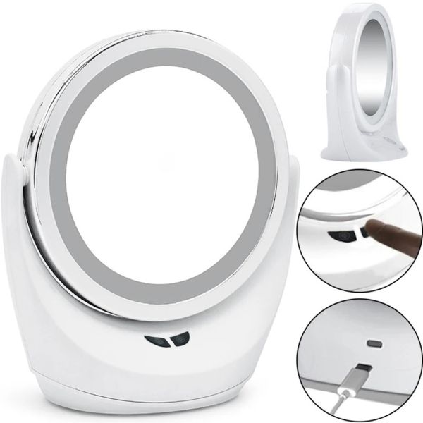 Настільне кругле Косметичне дзеркало Mirror Lamp YT-M513 з LED підсвічуванням і збільшенням для макіяжу, збільшувальне дзеркало на підставці біле