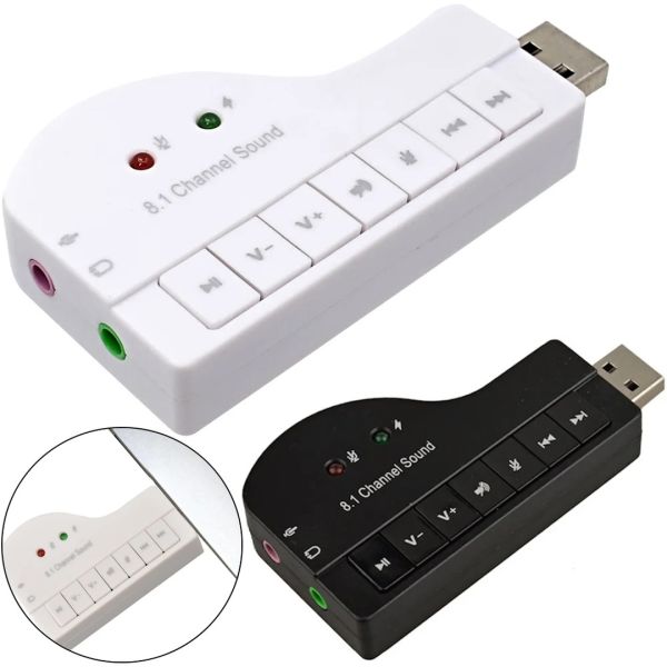 Зовнішня звукова карта USB 8.1 Piano зовнішній звуковий адаптер для ноутбука і ПК комп'ютера, Аудіокарта юсб з кнопками управління 8.3х4.3 см