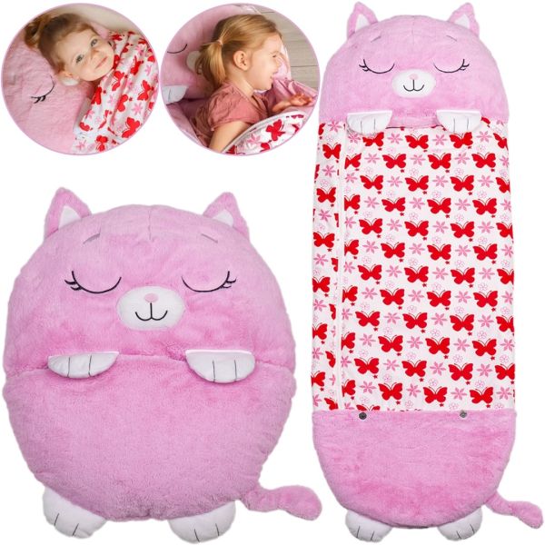 Спальный мешок с подушкой для детей Happy Nappers Китти 3 в 1 детский спальник слипик 130Х50 см кокон трансформер, подушка игрушка на молнии