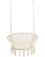 Підвісне крісло-гойдалка Outtec Boho XXL O-66488 120x80x60 см плетена садова гойдалка, бразильський гамак для дому та тераси до 150 кг Бежевий