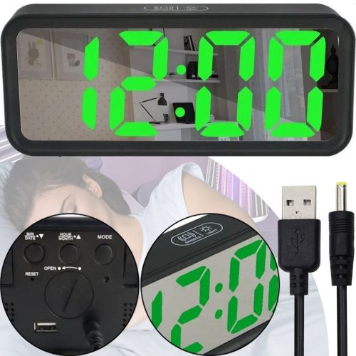 Електронні настільні годинники Clock DT - 6508 із зеленою LED підсвічуванням з будильником, датою і термометром, Світлодіодні зелені з USB від мережі