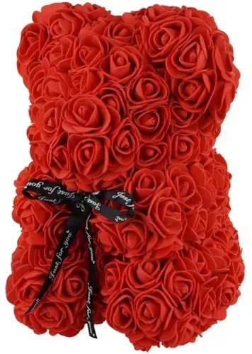 Маленький ведмедик з штучних 3D троянд Teddy Bear de Luxe 25 см Red, Червоний ведмідь Тедді