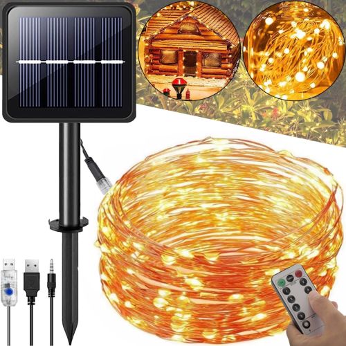 Вулична Світлодіодна гірлянда Solar String Lights LS48 - 100WW 12 метрів 100 LED діодів Теплий білий Роса Warm light з сонячною панеллю для дерев і веранд