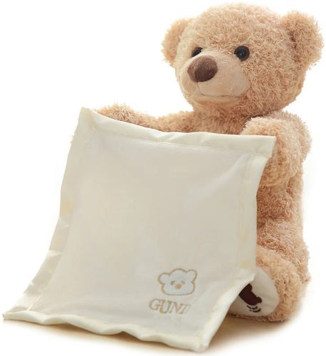 М'яка дитяча іграшка Peekaboo Bear Плюшевий ведмедик 33 см музичний інтерактивний грає в хованки говорить ведмідь від 6 місяців Пікабу Бежевий 