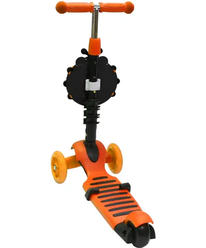 Триколісний дитячий самокат біговел Scooter FYS-2864 Orange 5 в 1 зі складним сидінням, батьківською ручкою і колесами, що світяться Помаранчевий