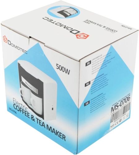 Капельная кофеварка на две чашки Domotec MS-0706 c 2 керамическими чашками, домашняя электрическая кофемашина для чая и кофе на 0.3 л 500W Белая