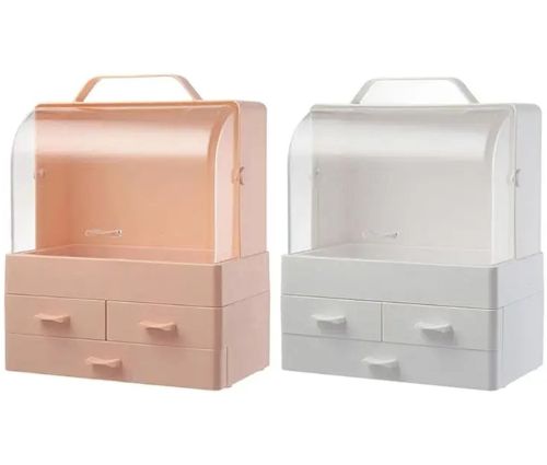 Настільний органайзер для зберігання косметики Cosmetic Storage Box GW-880 косметична поличка 4 секції з висувними ящиками і ручкою рожева