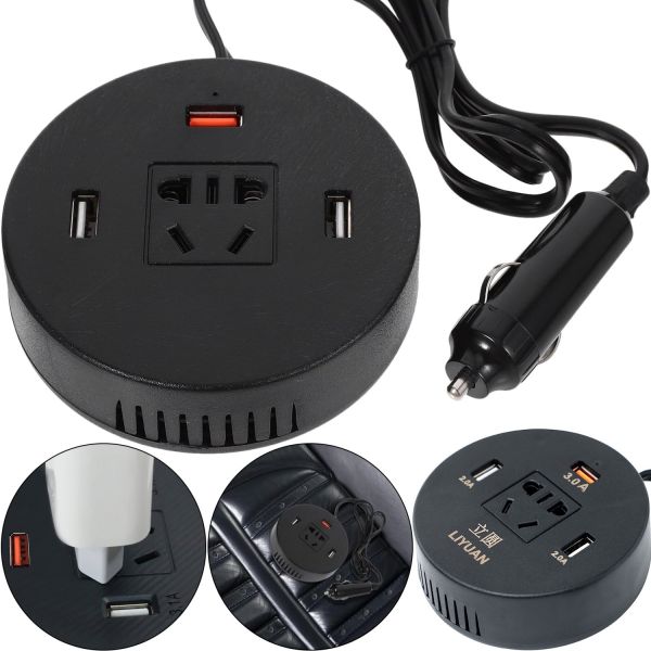 Автомобільний трійник інвертор Travel Car Power Liyuan DC-AC 12-220V 75W від прикурювача, універсальний USB адаптер спліттер 12 / 24V в авто