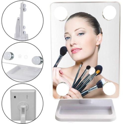 Настільне Косметичне дзеркало Cosmetie mirror 360 Rotation Angel з LED підсвічуванням для макіяжу, компактне прямокутне сенсорне дзеркало біле
