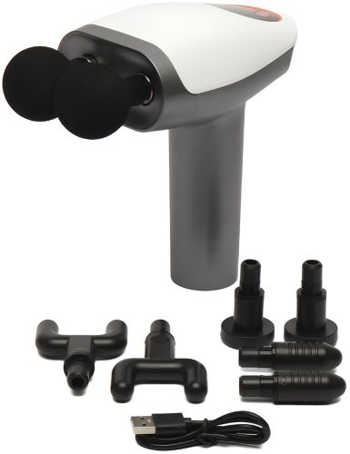 Ручний ударний масажер для м'язів Massage Gun Maxtop MP-921 25W 1500мач акумуляторний подвійний пістолет вібромасажер для всього тіла з дисплеєм USB