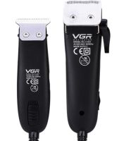 Комплект из двух аккумуляторных машинок VGR V-023 2 в 1 для стрижки волос и бороды, проводная машинка триммер с набором съемных насадок в сумке V023