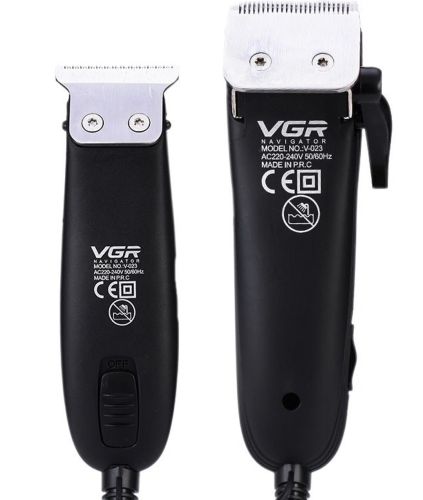 Комплект из двух аккумуляторных машинок VGR V-023 2 в 1 для стрижки волос и бороды, проводная машинка триммер с набором съемных насадок в сумке V023