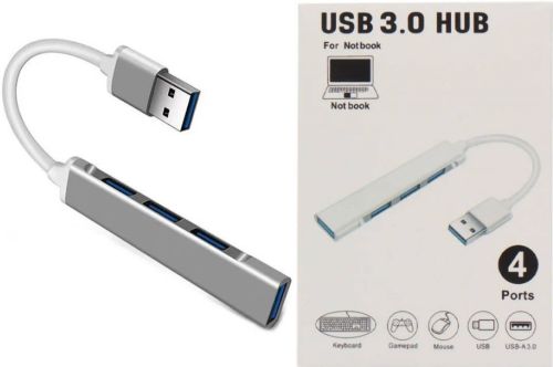 Концентратор USB 3.0 Hub Silver на 4 порти, мультифункціональний перехідник розгалужувач для ноутбука і ПК, юсб хаб Сірий