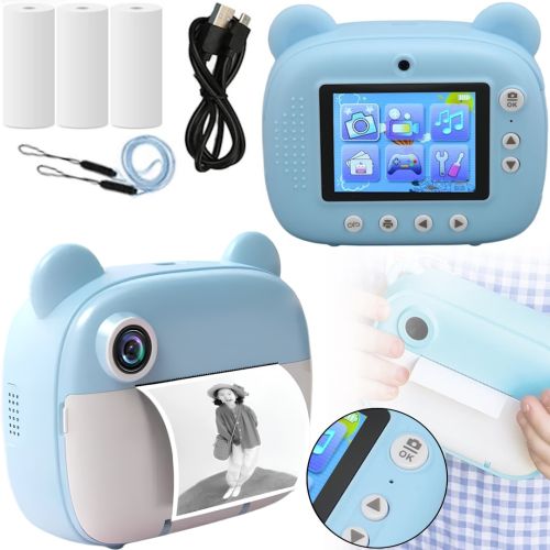 Детский фотоаппарат с мгновенной печатью DIY Instant Digital Camera M3 3 в 1 цифровая камера полароид для фото и видео на аккумуляторе Голубой