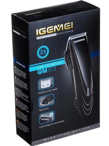Дротова машинка для стрижки волосся GEMEI GM-813 4 насадки, Професійний тример для бороди зі змінними насадками Gemmy GM813 від мережі Чорна