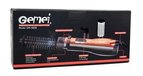 Обертовий фен гребінець стайлер, щітка GEMEI GM-4828 для завивки волосся 3в1 фен-щітка браш багатофункціональний повітряний прилад з трьома насадками