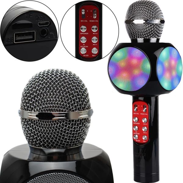 Бездротовий караоке мікрофон WSTER WS - 1816 Bluetooth USB AUX FM з вбудованою колонкою і 4 тембрами голосу на акумуляторі з динаміком Ws1816 Чорний