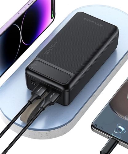 Портативний зарядний пристрій Power Bank Awei P7k 30000 mAh Повербанк, портативний зовнішній акумулятор батарея з індикатором і кабелем для телефону
