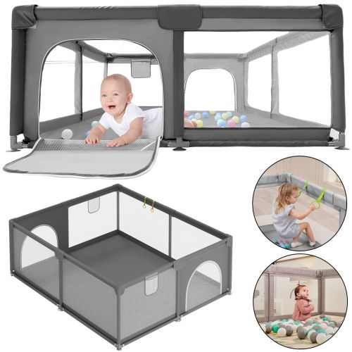 Дитячий ігровий манеж Harmony Comfort HRM-1218 120х180 см ігрова зона з москітною сіткою для дитячих ігор, сухий складаний басейн для малюків Сірий