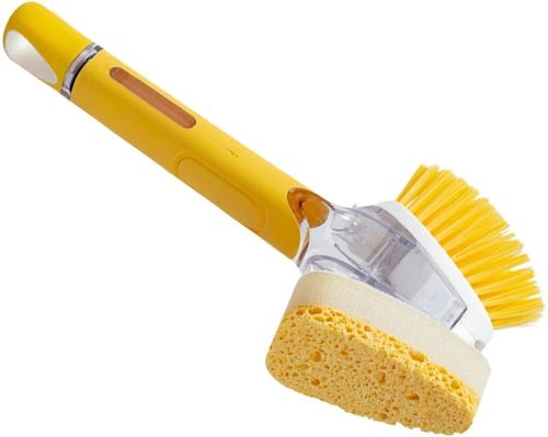 Двостороння щітка з дозатором для миття посуду Dish Wand Scrub Brush 2 в 1 MAG-582 кухонна губка з насадками, ручкою і ємністю для миючого NGB7