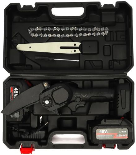 Акумуляторна ланцюгова міні пила Mini Electric Chain Saw 48V 6 дюймів на 2 акумулятора, обрізна електропила на акумуляторі в кейсі