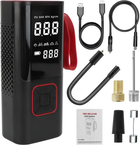Автомобільний компресор Car Air Pump ATJ - 6988 акумуляторний автокомпресор з РК монітором, портативний насос для шин автомобіля і велосипеда
