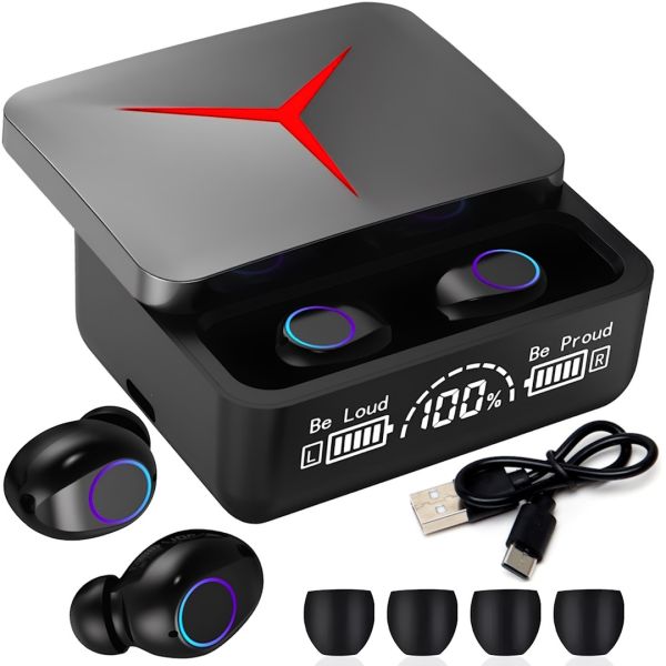 Бездротові Bluetooth навушники M 90 Pro Black вакуумні блютуз навушники з мікрофоном, Led дисплеєм і індикатором заряду в кейсі USB M90 чорні